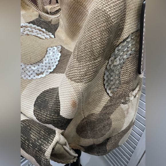 Coach Beige/Gold OP Art Sequins, Canvas and Leather Kristin Hobo - Authentic - Picture 12 of 15